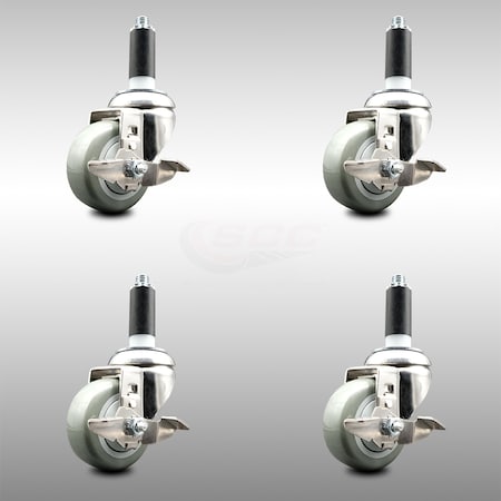 Service Caster 3 Inch 316SS Gray Poly Swivel 1-1/8 Inch Expanding Stem Caster Set Brake SCC SCC-SS316EX20S314-PPUB-TLB-118-4